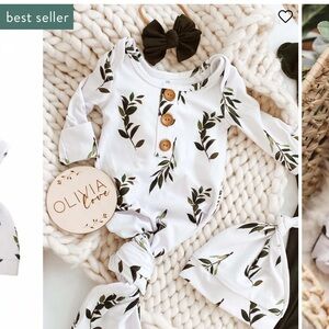 Caden Lane Leaf Print Gown and Hat Set